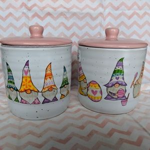 New - 2 Gnome candy jars / canisters - 6" tall Easter -